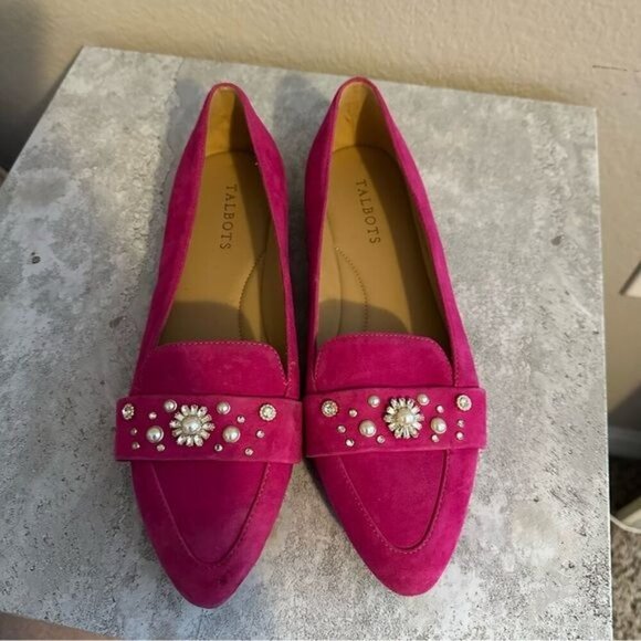Barbiecore Talbots Pink FRANCESCA RHINESTONE DRIVING FLATS SUEDE Loafers Sz 8.5 - Picture 3 of 10
